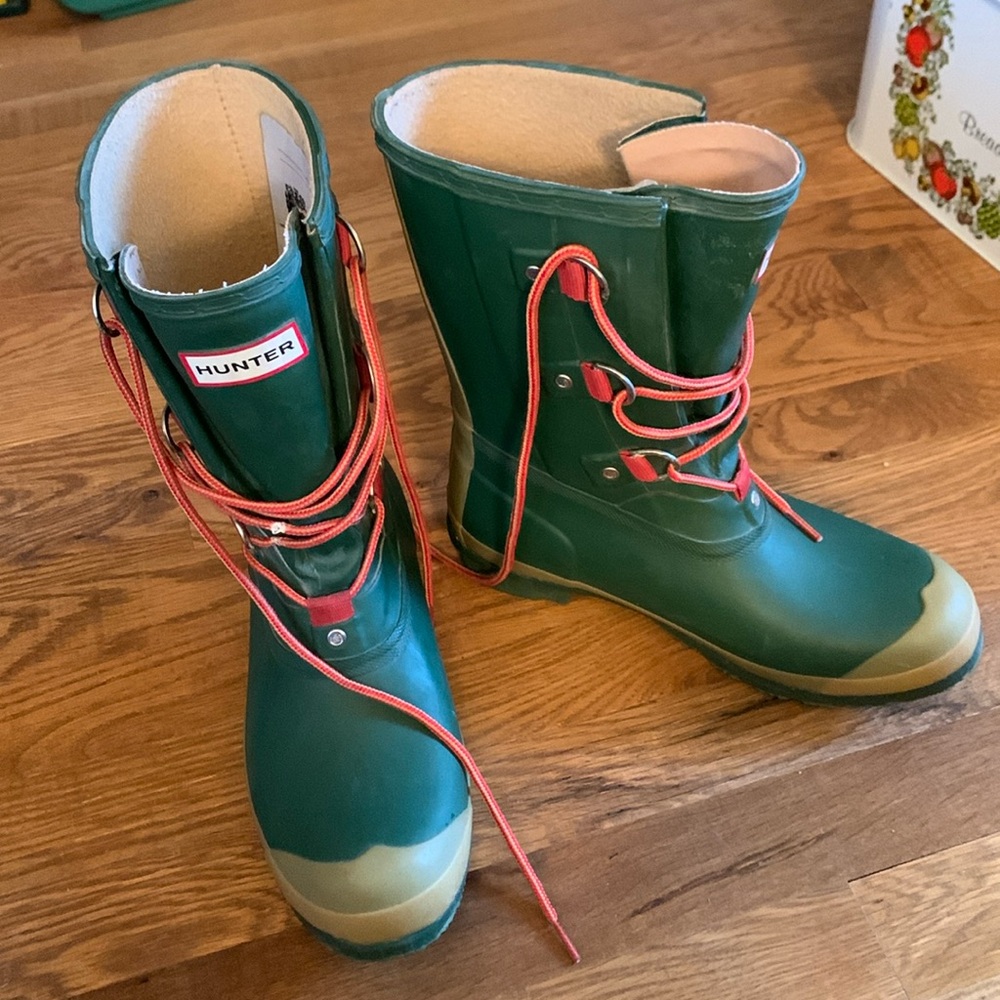 Green Hunter Lace Up Sascha Rain Boots Men’s Size 7 EU 40/41 waterproof